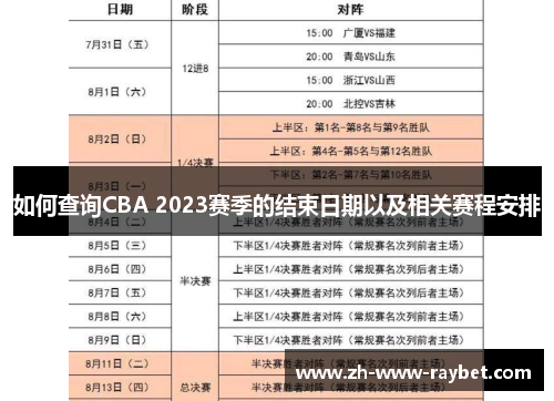 如何查询CBA 2023赛季的结束日期以及相关赛程安排 如何查询CBA 2023赛季的结束日期以及相关赛程安排