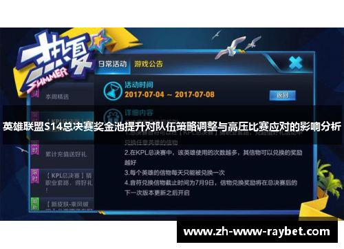 英雄联盟S14总决赛奖金池提升对队伍策略调整与高压比赛应对的影响分析